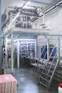 View of the multihead weigher and the filing system below.